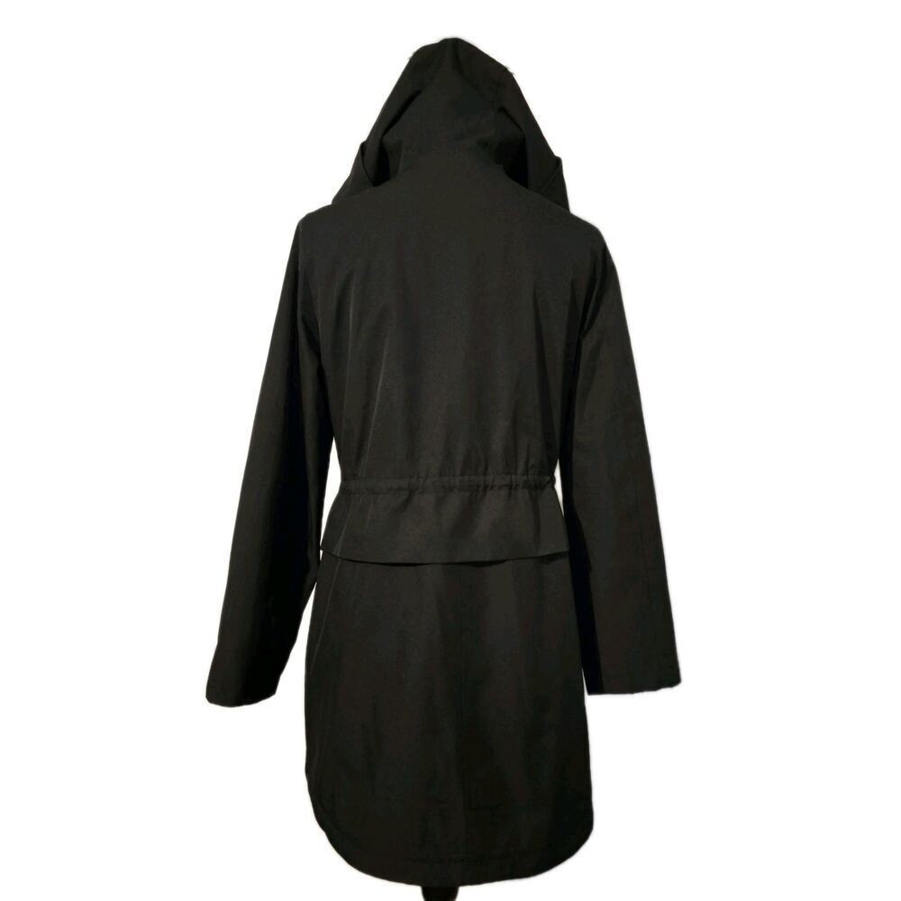 Sam Edelman Women’s Hooded Raincoat Jacket Black Long Sleeve Sz Small - Picture 3 of 9